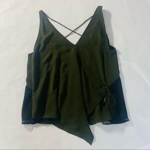 Chris Gramer Hunter Green V Neck black net panel tank top 0